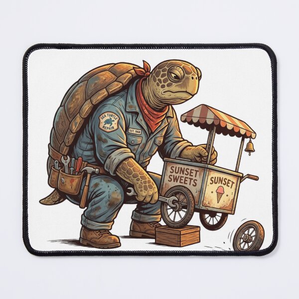 Item preview, Sea Turtle Ice Cream Cart Mechanic, Funny Coastal Burnout Animal Art designed and sold by ByAnad.