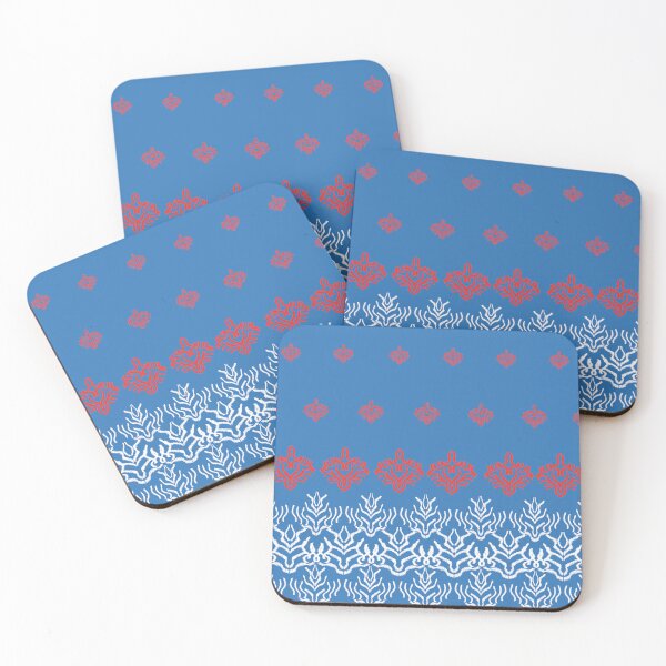 Item preview, ikat pattern traditional red and white Design for blue background designed and sold by ChaReePat.