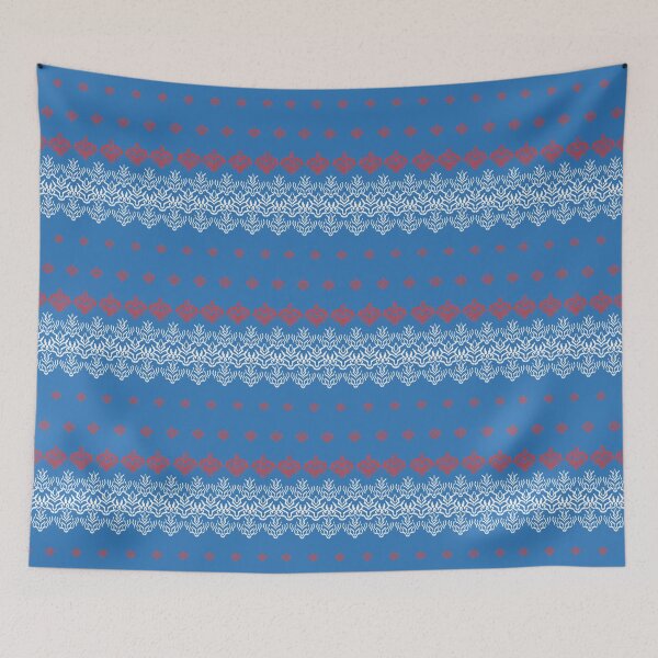 Item preview, ikat pattern traditional red and white Design for blue background designed and sold by ChaReePat.