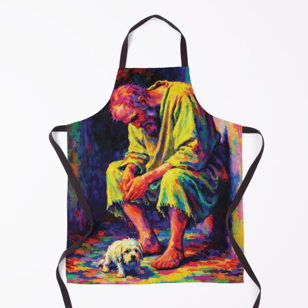 Item preview, Homeless Man with Stray Dog — Rainbow Impasto Oil Painting on Street Life & Hidden Joy designed and sold by RamyGallery.