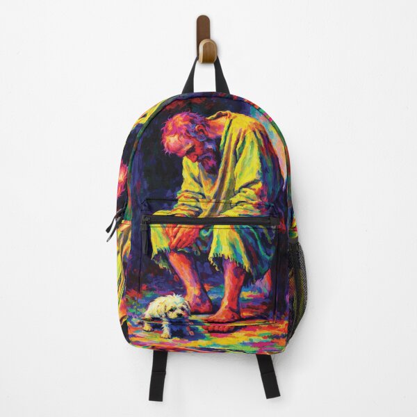 Item preview, Homeless Man with Stray Dog — Rainbow Impasto Oil Painting on Street Life & Hidden Joy designed and sold by RamyGallery.
