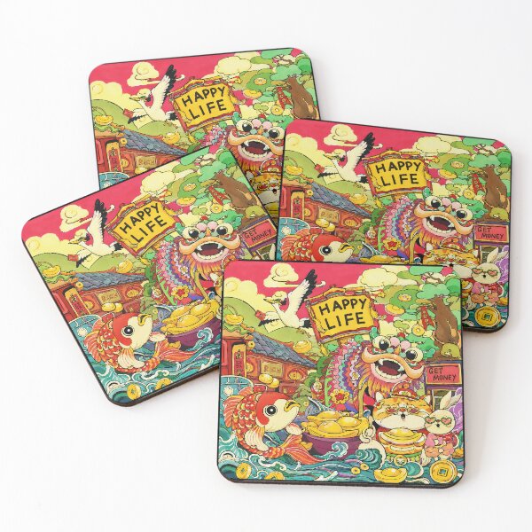 Item preview, Lucky Lion Dance Market Scene With Koi Fish and Gold Coins designed and sold by eliramaison.