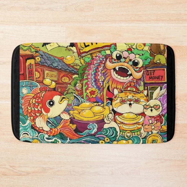 Item preview, Lucky Lion Dance Market Scene With Koi Fish and Gold Coins designed and sold by eliramaison.