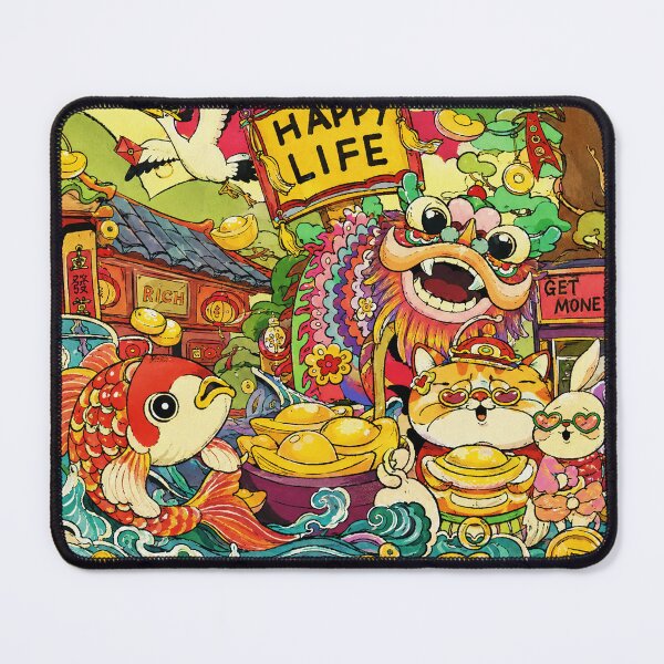 Item preview, Lucky Lion Dance Market Scene With Koi Fish and Gold Coins designed and sold by eliramaison.