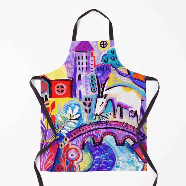 Item preview, Colorful Folk Art Deer Crossing Bridge in Dreamy Abstract Town designed and sold by eliramaison.