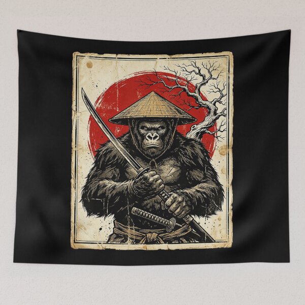 Item preview, Ronin Gorilla Warrior With Vintage Japanese Ink Poster Style designed and sold by titanlevi.