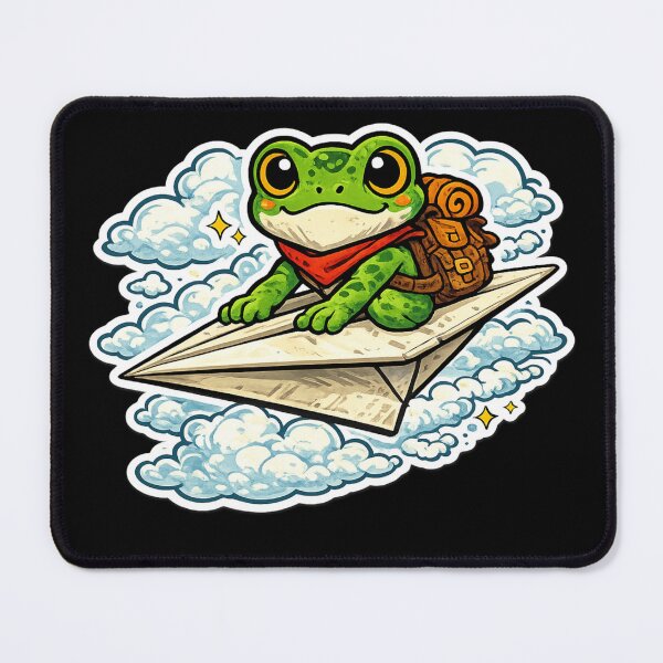 Item preview, Frog on Paper Airplane – Dreamy Cloud Adventure Cute Cartoon Art designed and sold by ArtsyExplorer.