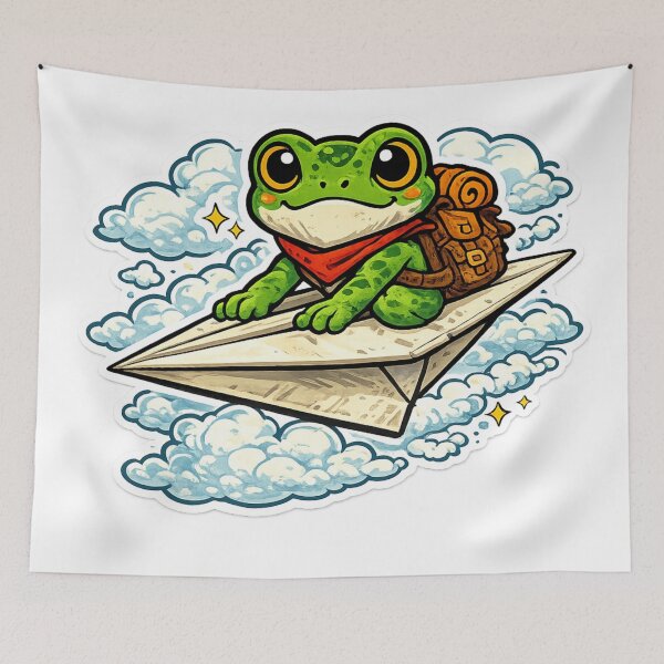 Item preview,  Frog on Paper Airplane – Dreamy Cloud Adventure Cute Cartoon Art designed and sold by ArtsyExplorer.