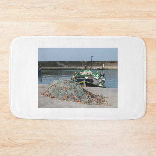 Item preview, Fishing Boat and Tangled Nets on a Sunny Harbor Dock With Colorful Buoys and Gear designed and sold by Nmallia.