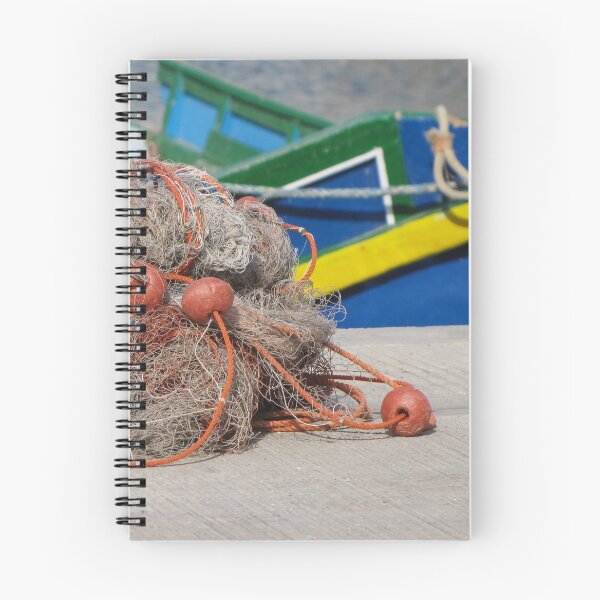 Item preview, Fishing Net With Red Floats On Harbor Dock In Front Of Colorful Fishing Boats designed and sold by Nmallia.