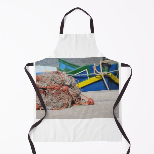 Item preview, Fishing Net With Red Floats On Harbor Dock In Front Of Colorful Fishing Boats designed and sold by Nmallia.
