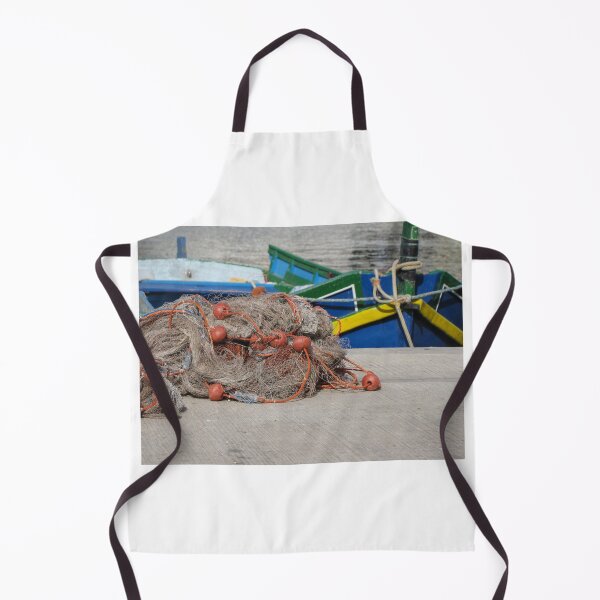 Item preview, Fishing Net With Red Floats On Harbor Dock In Front Of Colorful Fishing Boats designed and sold by Nmallia.