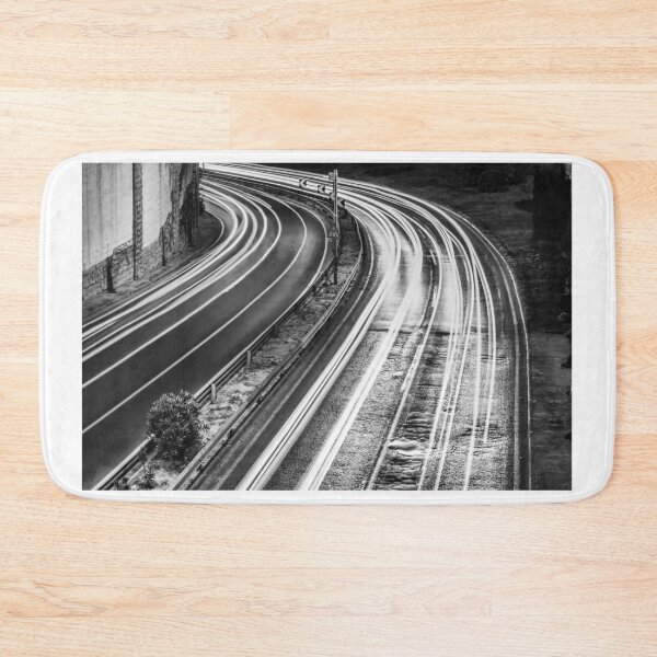 Item preview, Long Exposure Light Trails On Curved Highway At Night In Black And White Urban Motion Study designed and sold by Nmallia.