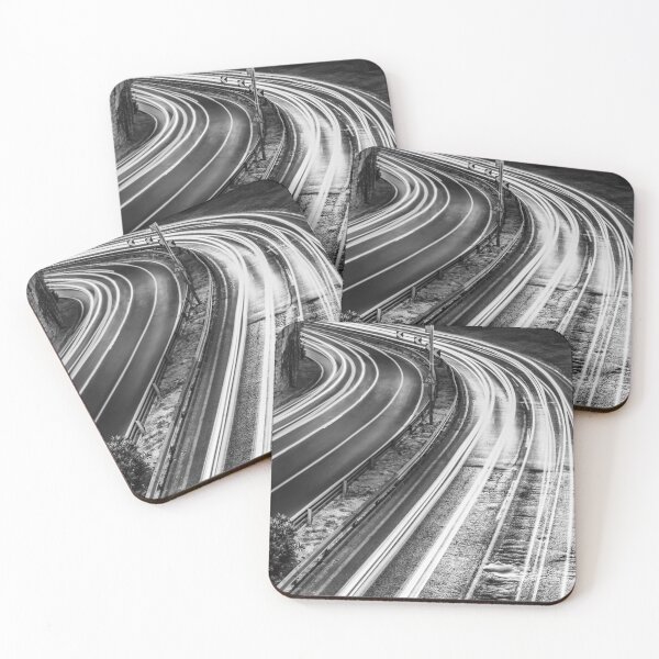 Item preview, Long Exposure Light Trails On Curved Highway At Night In Black And White Urban Motion Study designed and sold by Nmallia.