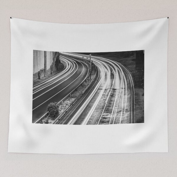 Item preview, Long Exposure Light Trails On Curved Highway At Night In Black And White Urban Motion Study designed and sold by Nmallia.
