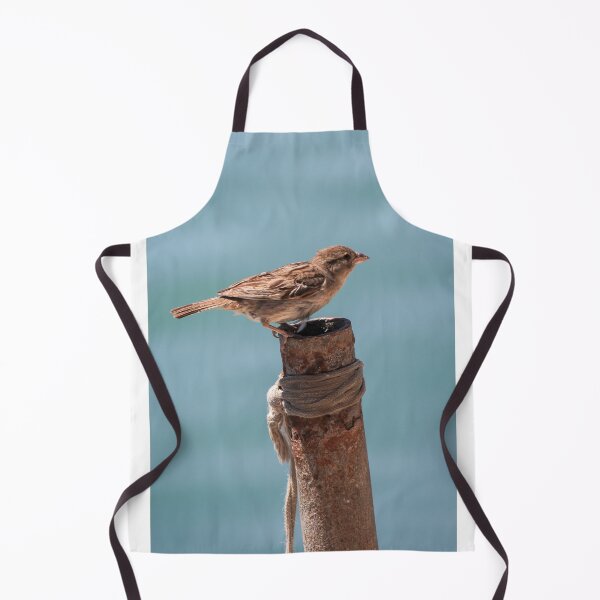 Item preview, Sparrow Perched on Rusted Post by Calm Ocean With Weathered Rope and Coastal Background designed and sold by Nmallia.