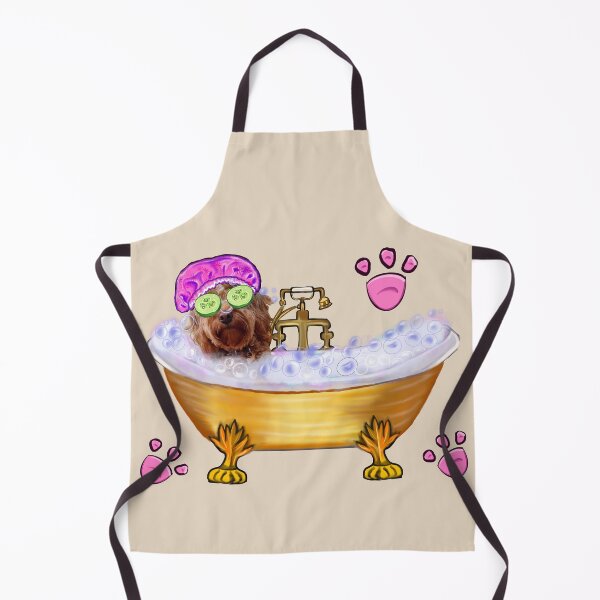 Item preview, Cavapoo in Golden Bathtub with Pink Bonnet Dog Spa Day Art designed and sold by Artonmytee.
