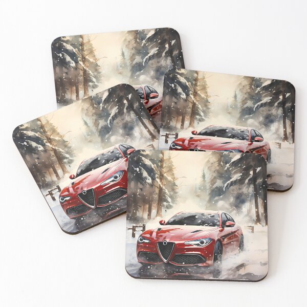 Item preview, Artistic watercolor painting of powerful red car in snow designed and sold by RevUpDesign.