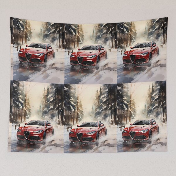 Item preview, Artistic watercolor painting of powerful red car in snow designed and sold by RevUpDesign.