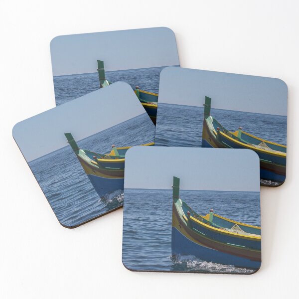 Item preview, Colorful Wooden Fishing Boat Floating Calmly on Deep Blue Sea Near Open Horizon designed and sold by Nmallia.