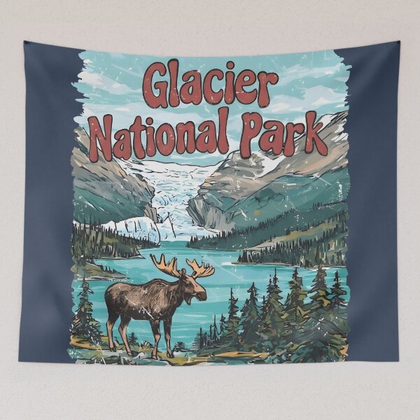 Item preview, Glacier National Park Colorful Mountains Landscape Moose designed and sold by HowToCanadian.
