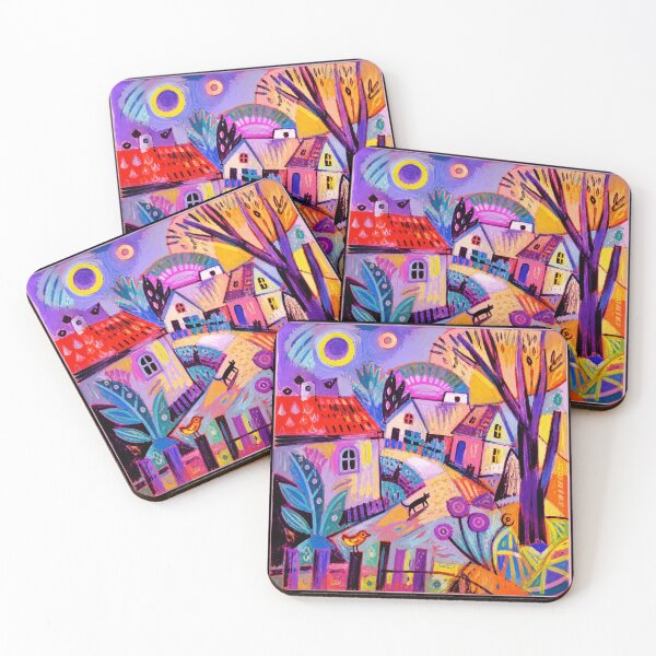 Item preview, Colorful Whimsical Village Painting With Dreamy Folk Art Street Scene designed and sold by eliramaison.
