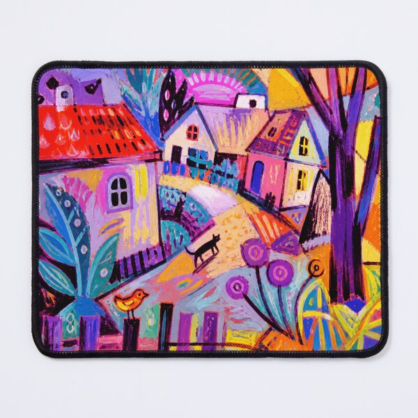 Item preview, Colorful Whimsical Village Painting With Dreamy Folk Art Street Scene designed and sold by eliramaison.