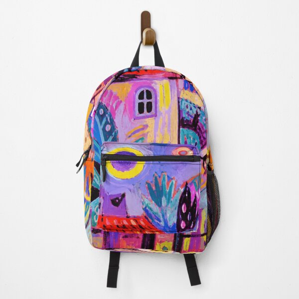 Item preview, Colorful Whimsical Village Painting With Dreamy Folk Art Street Scene designed and sold by eliramaison.