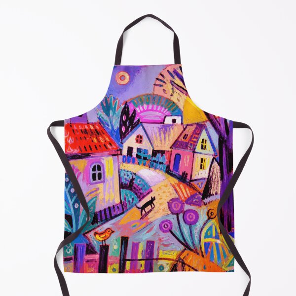 Item preview, Colorful Whimsical Village Painting With Dreamy Folk Art Street Scene designed and sold by eliramaison.