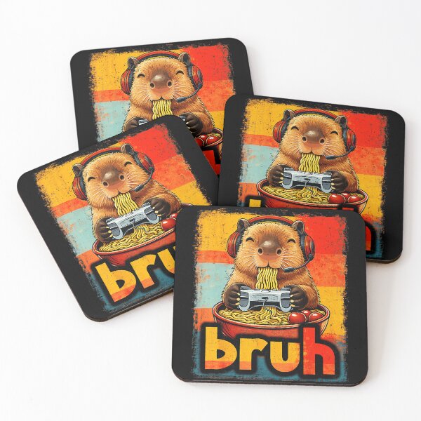 Item preview, Bruh Capybara Gamer Eating Ramen With Retro Meme Energy designed and sold by titanlevi.