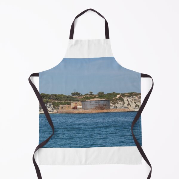 Item preview, Rusted Industrial Storage Tank on Coastal Pier With Cliffs and Blue Sea Horizon designed and sold by Nmallia.