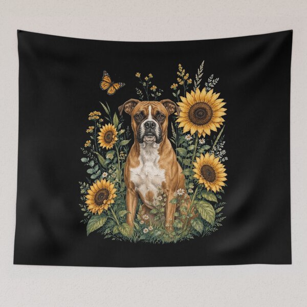 Artikelvorschau, Boxerhund mit Sonnenblume Cottagecore-Kunst Hundebesitzer entworfen und verkauft von TerryConnells.