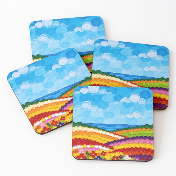 Item preview, Oil pastel dots landscape with sea  horizon and fields in bloom designed and sold by Ponted.
