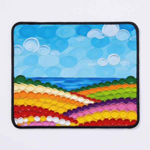 Item preview, Oil pastel dots landscape with sea horizon and fields in bloom designed and sold by Ponted.