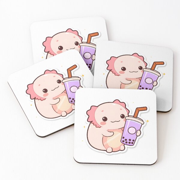 Item preview, Kawaii Axolotl Holding Bubble Tea Boba Sticker designed and sold by KooksStudio.