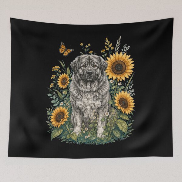 Item preview, Caucasian Shepherd Dog With Sunflower Cottagecore Art Dog Owner designed and sold by TerryConnells.