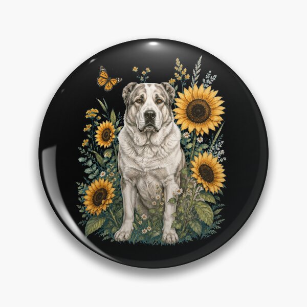 Item preview, Central Asian Shepherd Dog With Sunflower Cottagecore Art Dog Owner designed and sold by TerryConnells.