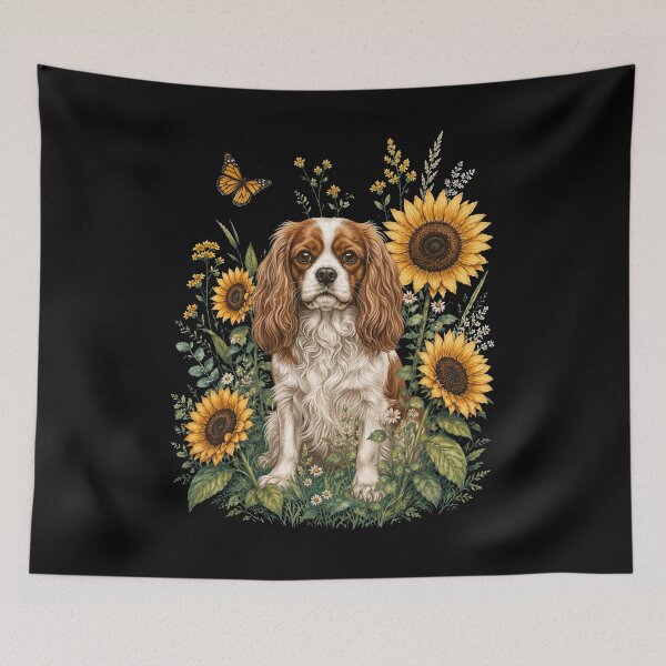 Item preview, Cavalier King Charles Spaniel With Sunflower Cottagecore Art Dog Owner designed and sold by TerryConnells.