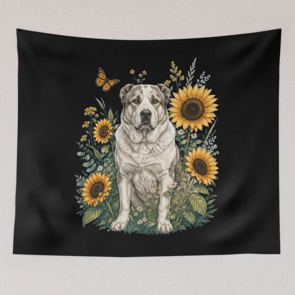 Aperçu de l'œuvre Berger d'Asie centrale avec tournesol, style cottagecore, propriétaire de chien créée et vendue par TerryConnells.