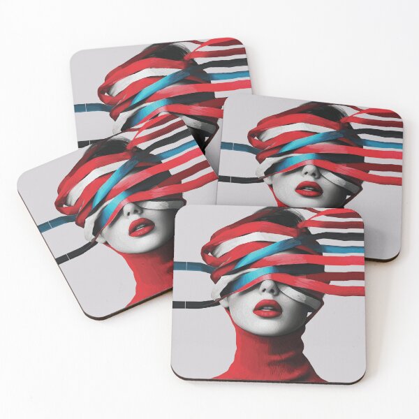 Item preview, Red Ribbon Blindfold Woman Abstract Portrait Art designed and sold by RamyGallery.