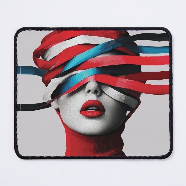 Item preview, Red Ribbon Blindfold Woman Abstract Portrait Art designed and sold by RamyGallery.