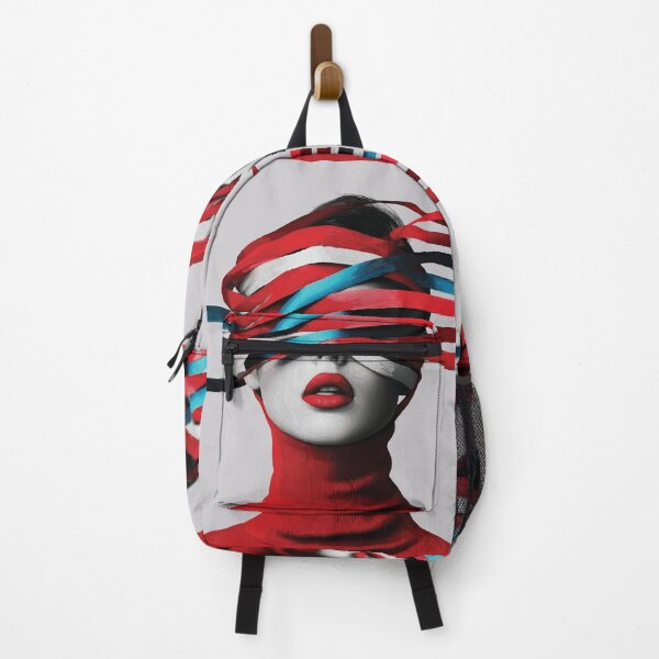 Item preview, Red Ribbon Blindfold Woman Abstract Portrait Art designed and sold by RamyGallery.