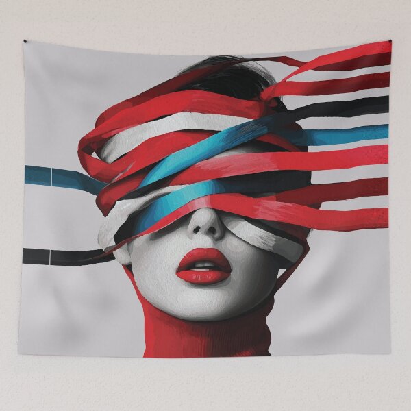 Item preview, Red Ribbon Blindfold Woman Abstract Portrait Art designed and sold by RamyGallery.