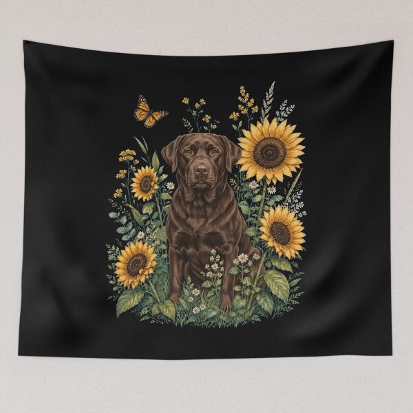 Item preview, Chocolate Lab With Sunflower Cottagecore Art Dog Owner designed and sold by TerryConnells.