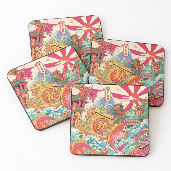 Item preview, Lucky Koi Prosperity Boat With Vibrant Asian Fantasy Market Scene designed and sold by eliramaison.