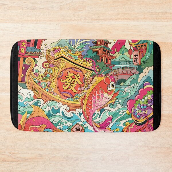 Item preview, Lucky Koi Prosperity Boat With Vibrant Asian Fantasy Market Scene designed and sold by eliramaison.