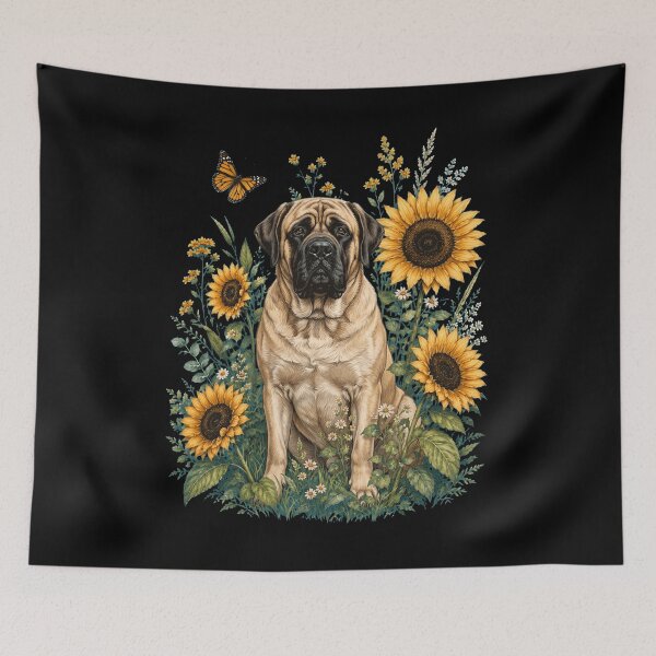 Item preview, English Mastiff With Sunflower Cottagecore Art Dog Owner designed and sold by TerryConnells.