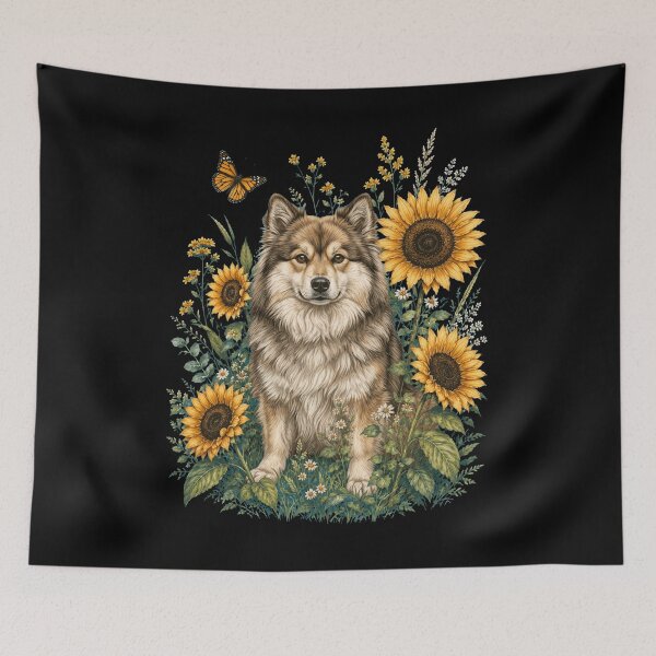 Item preview, Finnish Lapphund With Sunflower Cottagecore Art Dog Owner designed and sold by TerryConnells.