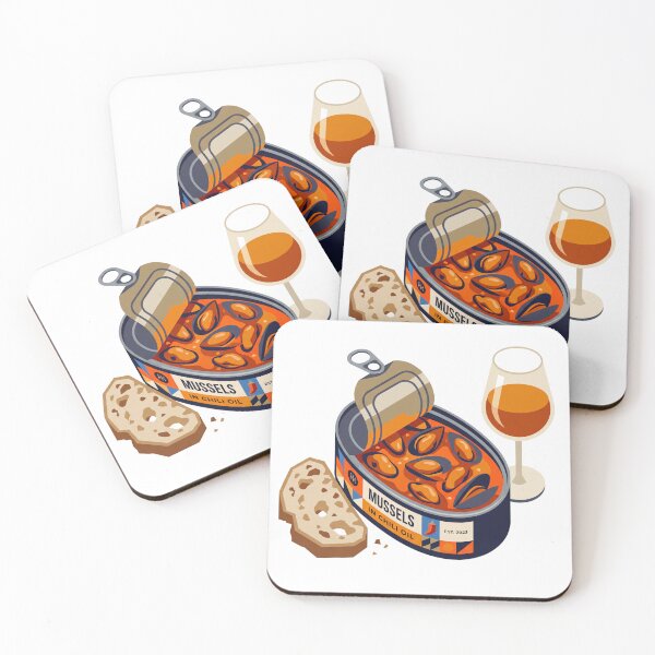 Item preview, Spicy Mussels Tin Natural Wine Bar Flat Lay designed and sold by ryanguas.