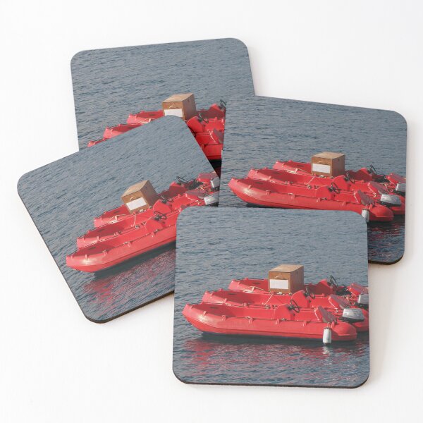 Item preview, Row Of Red Rental Boats Floating On Calm Blue Water Near A Marina For Summer Leisure designed and sold by Nmallia.